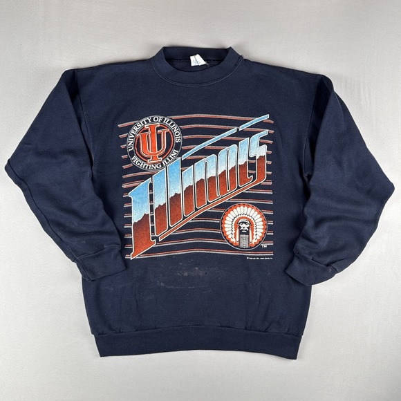 Tultex Other - Vintage 90s Illinois Illini Sweatshirt NCAA College 1991 Navy Crewneck Mens L